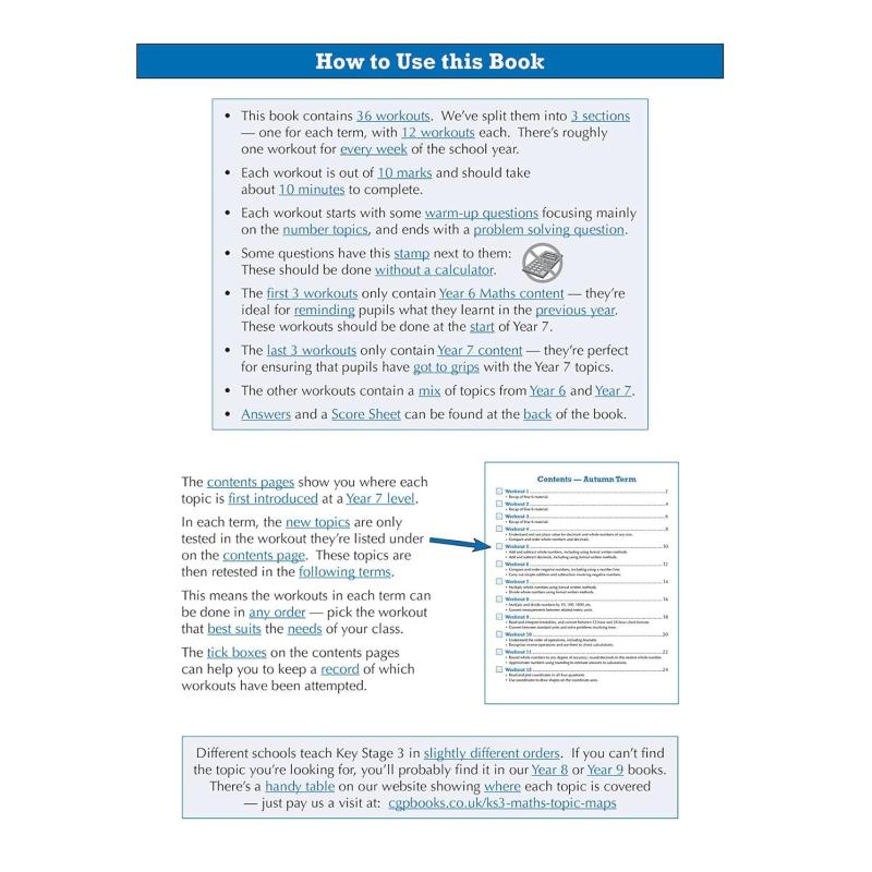 英国原版CGP教辅新版KS3数学10分钟每周锻炼 7年级 New KS3 Maths 10 Minute Weekly Workouts Year 7大音-图0