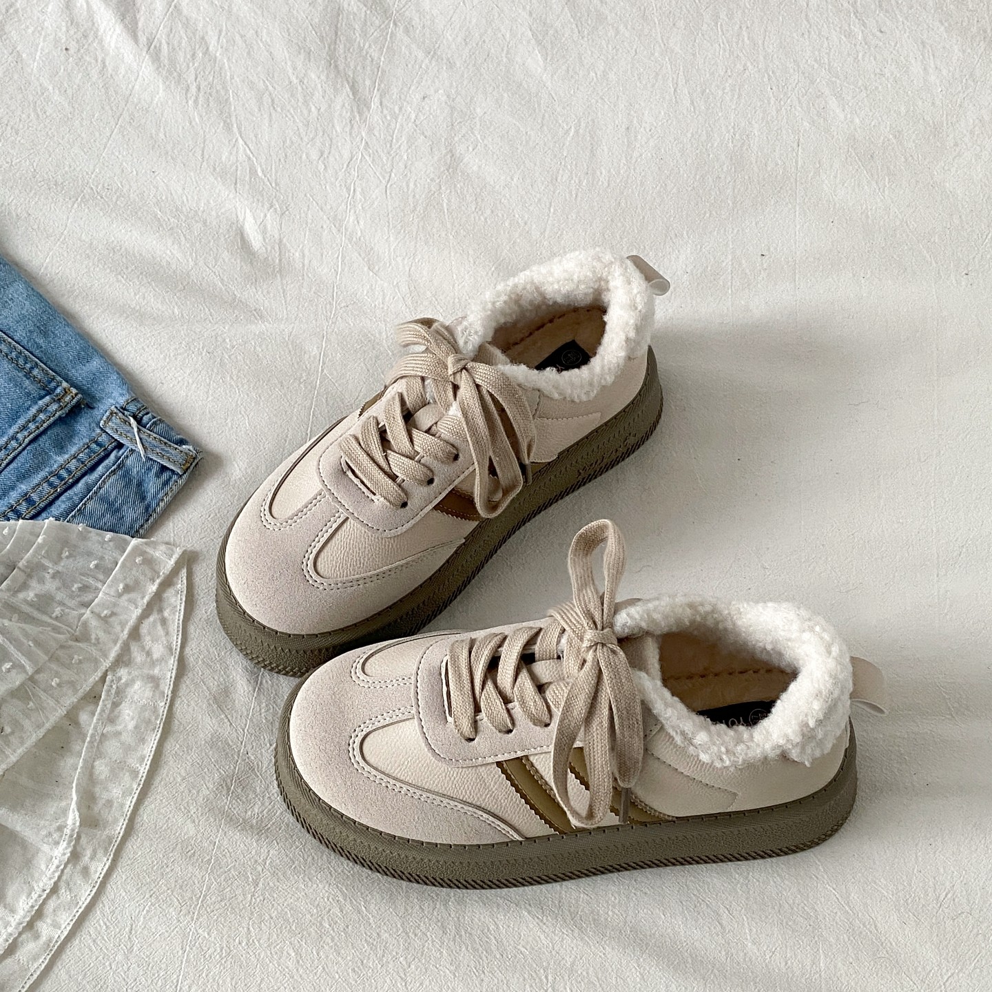 喜叔冬季加绒厚底黑色德训鞋女款百搭保暖二棉鞋复古休闲运动板鞋,淘宝优惠券,粉丝福利购,淘宝优惠卷