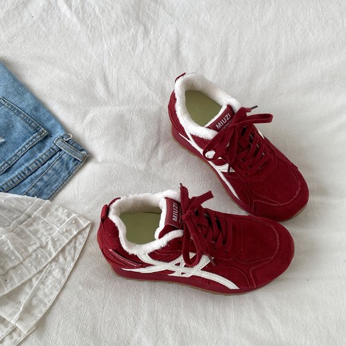 喜叔灰紫色厚底加绒德训鞋女款冬季保暖二棉运动鞋复古休闲阿甘鞋 - 图2