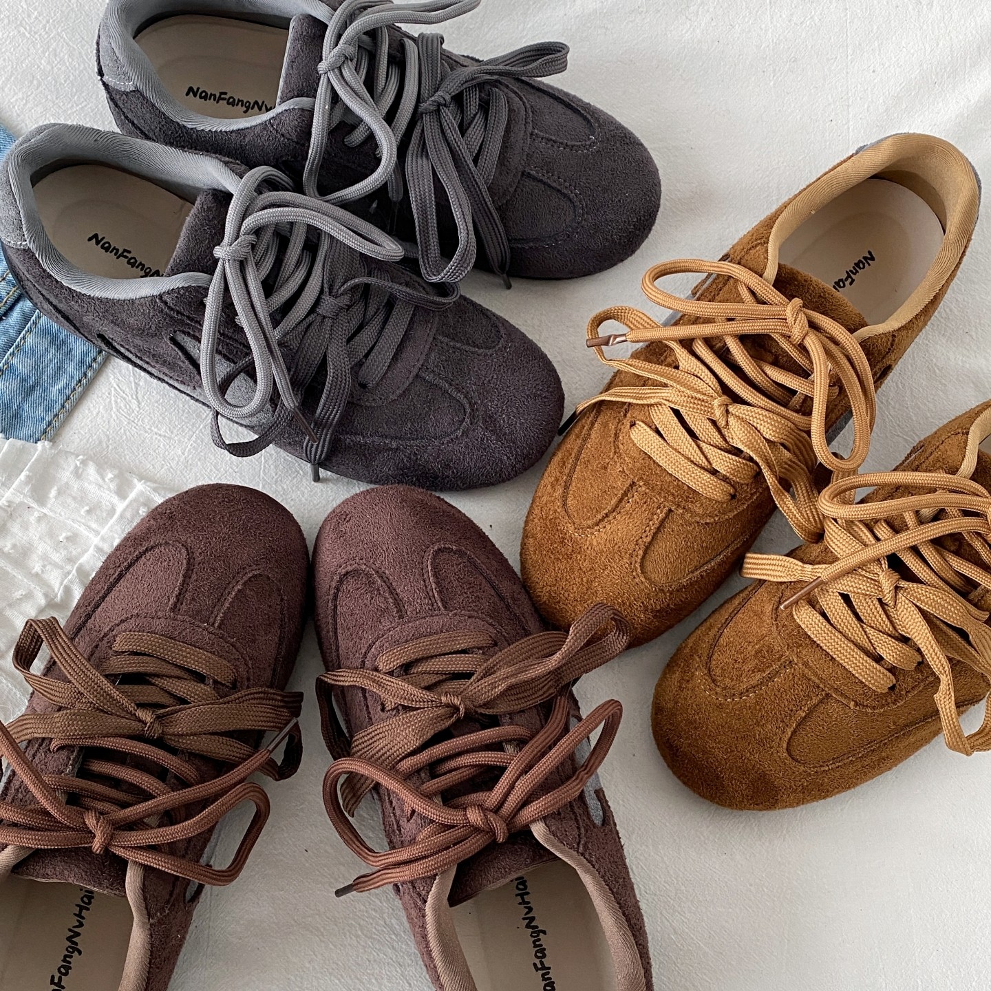 喜叔 复古灰色小众德训鞋女ins潮百搭阿甘鞋平底休闲运动鞋赛车鞋,淘宝优惠券,粉丝福利购,淘宝优惠卷