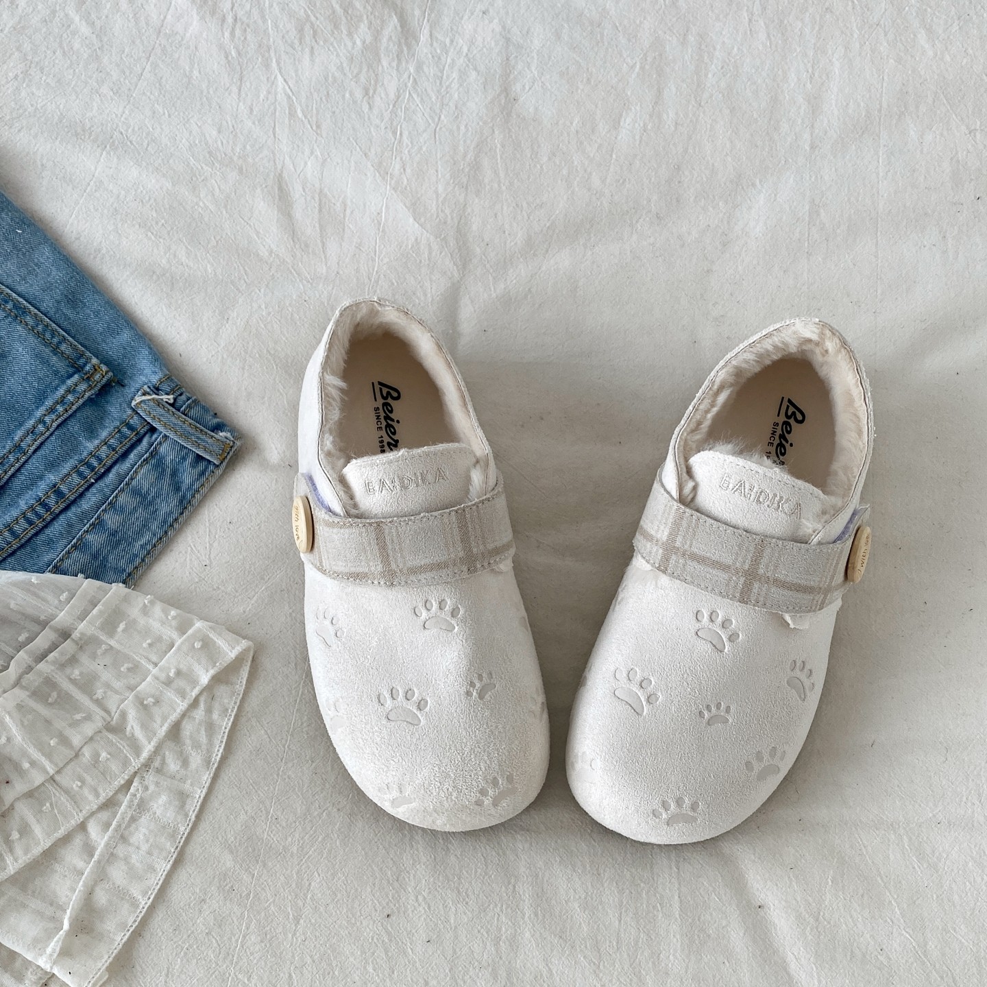 喜叔一脚蹬保暖加绒勃肯鞋女2025新款冬季毛毛鞋外穿全包穆勒棉鞋,淘宝优惠券,粉丝福利购,淘宝优惠卷