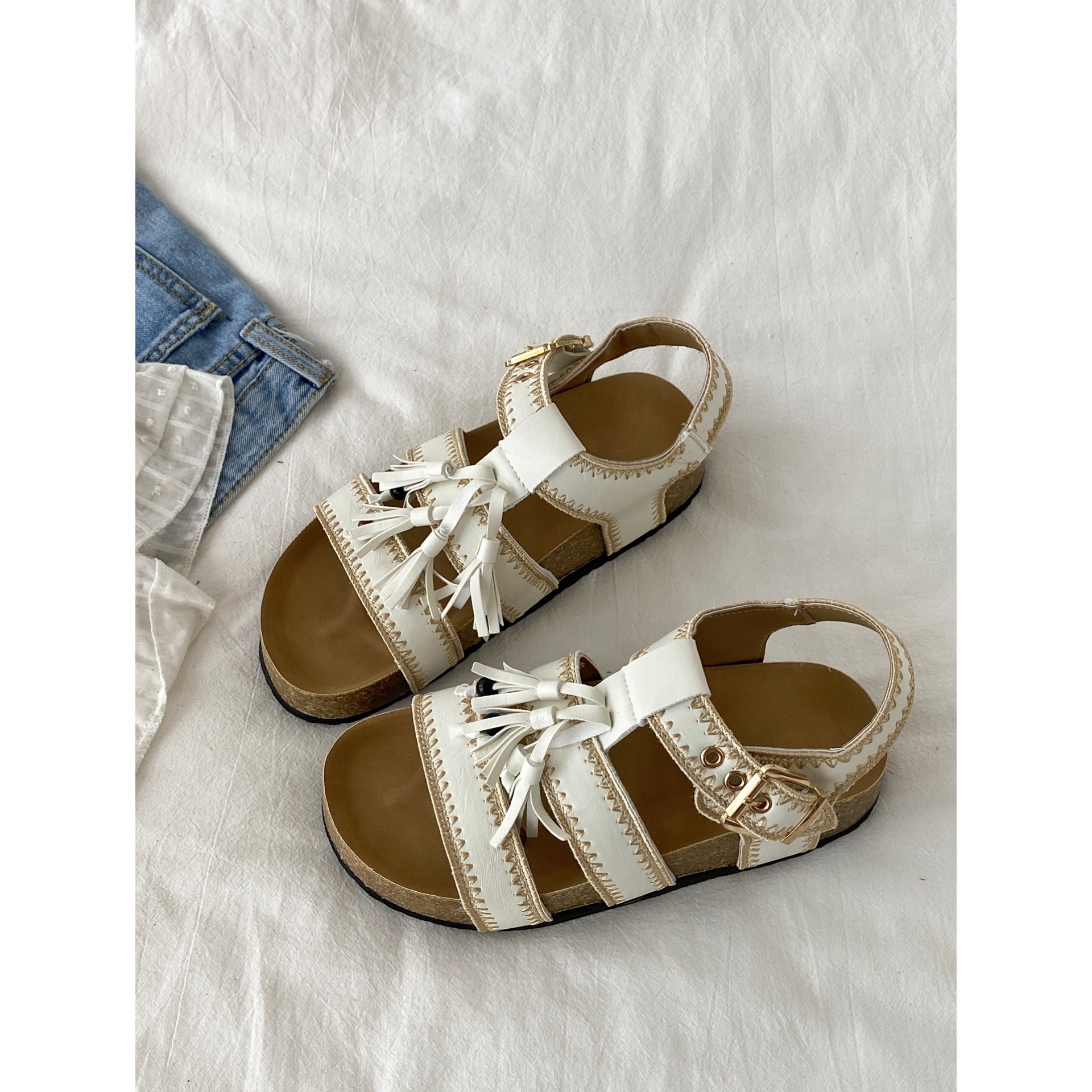 喜叔 绝美流苏罗马凉鞋女款夏季外穿配裙子勃肯凉拖鞋厚底沙滩鞋,淘宝优惠券,粉丝福利购,淘宝优惠卷