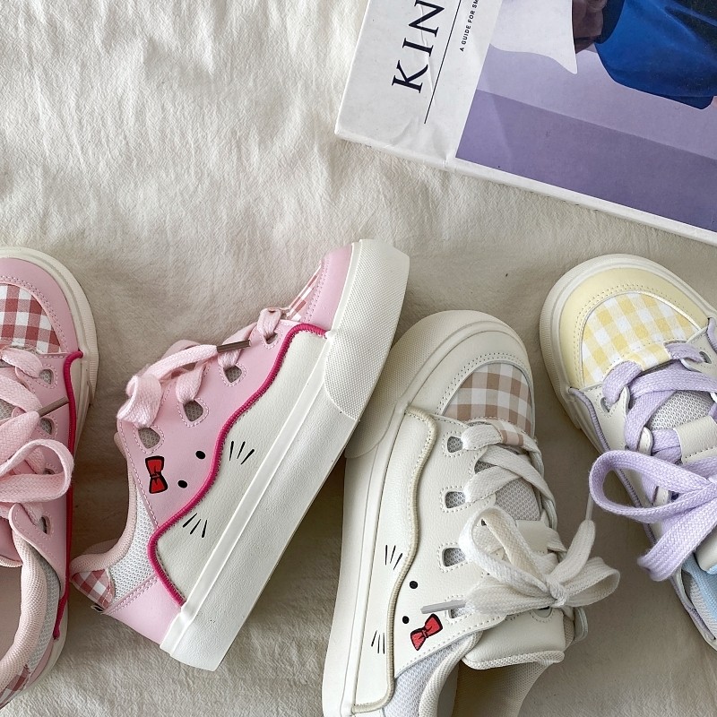 喜叔 可爱粉色KT猫板鞋女2025春季新款厚底面包鞋休闲百搭小白鞋,淘宝优惠券,粉丝福利购,淘宝优惠卷
