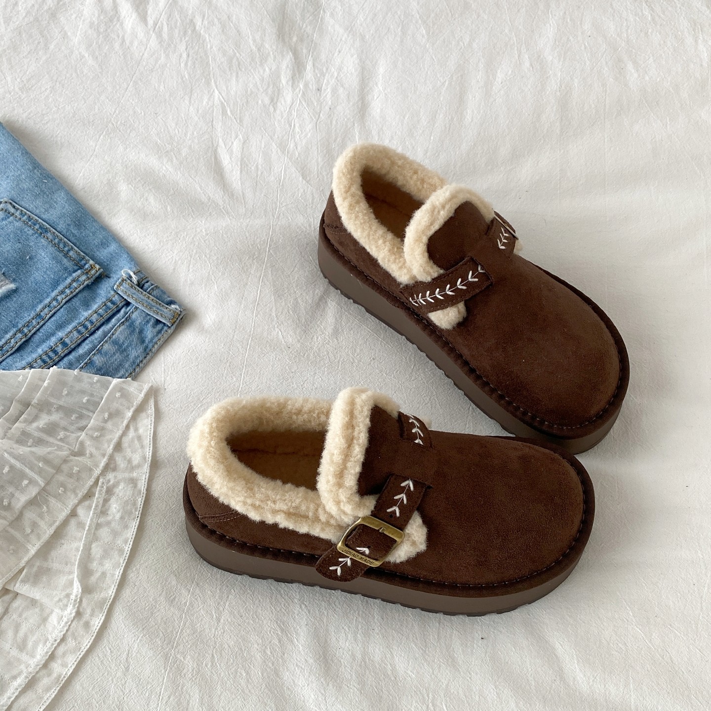 喜叔复古厚底全包加绒勃肯棉鞋女款冬季保暖加厚雪地靴博肯毛毛鞋,淘宝优惠券,粉丝福利购,淘宝优惠卷