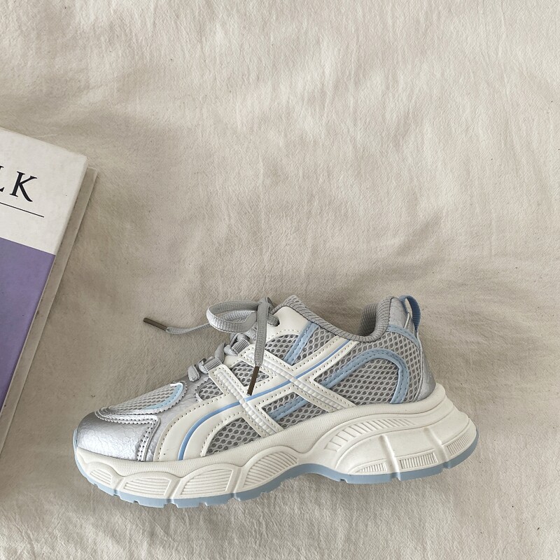 喜叔 爆款银色双网透气运动鞋女2025新款夏季厚底休闲老爹鞋ins潮,淘宝优惠券,粉丝福利购,淘宝优惠卷