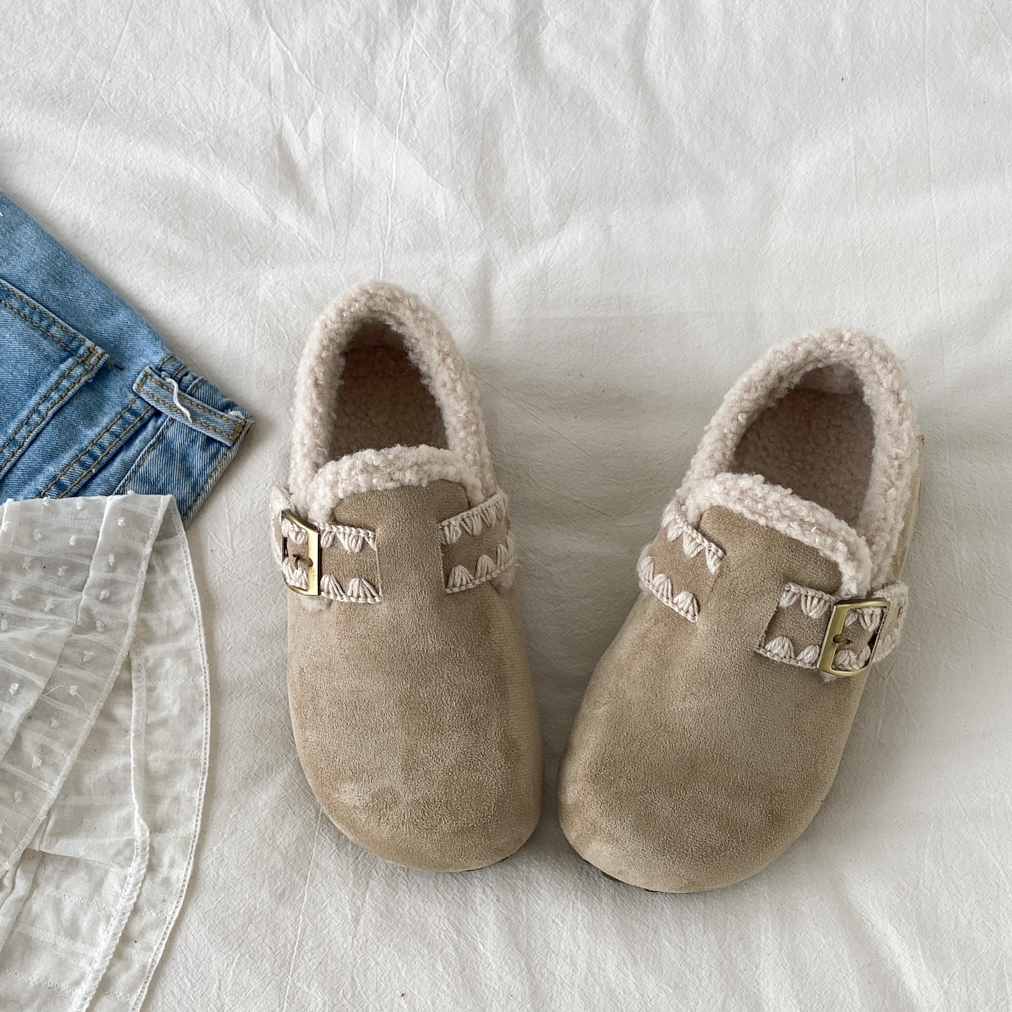 喜叔 复古厚底勃肯毛毛鞋女2025新款秋冬外穿加绒棉鞋保暖雪地靴 - 图0