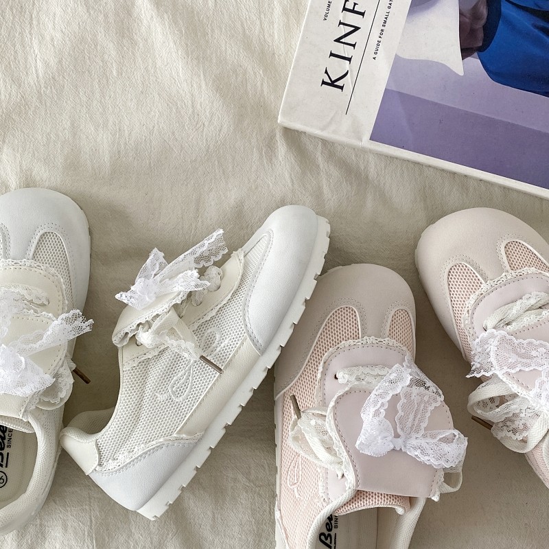 喜叔 芭蕾风平底粉色德训鞋女款爆款网面透气板鞋ins潮泡芙小白鞋,淘宝优惠券,粉丝福利购,淘宝优惠卷