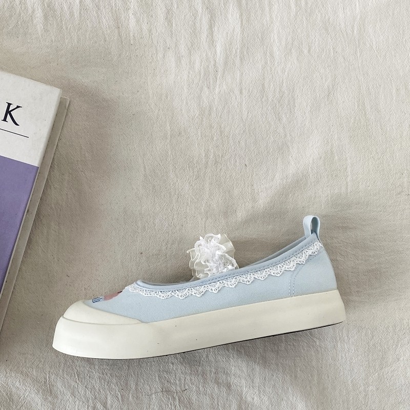 喜叔蕾丝花边玛丽珍鞋女2025新款夏季配裙子一脚蹬帆布鞋软底单鞋,淘宝优惠券,粉丝福利购,淘宝优惠卷