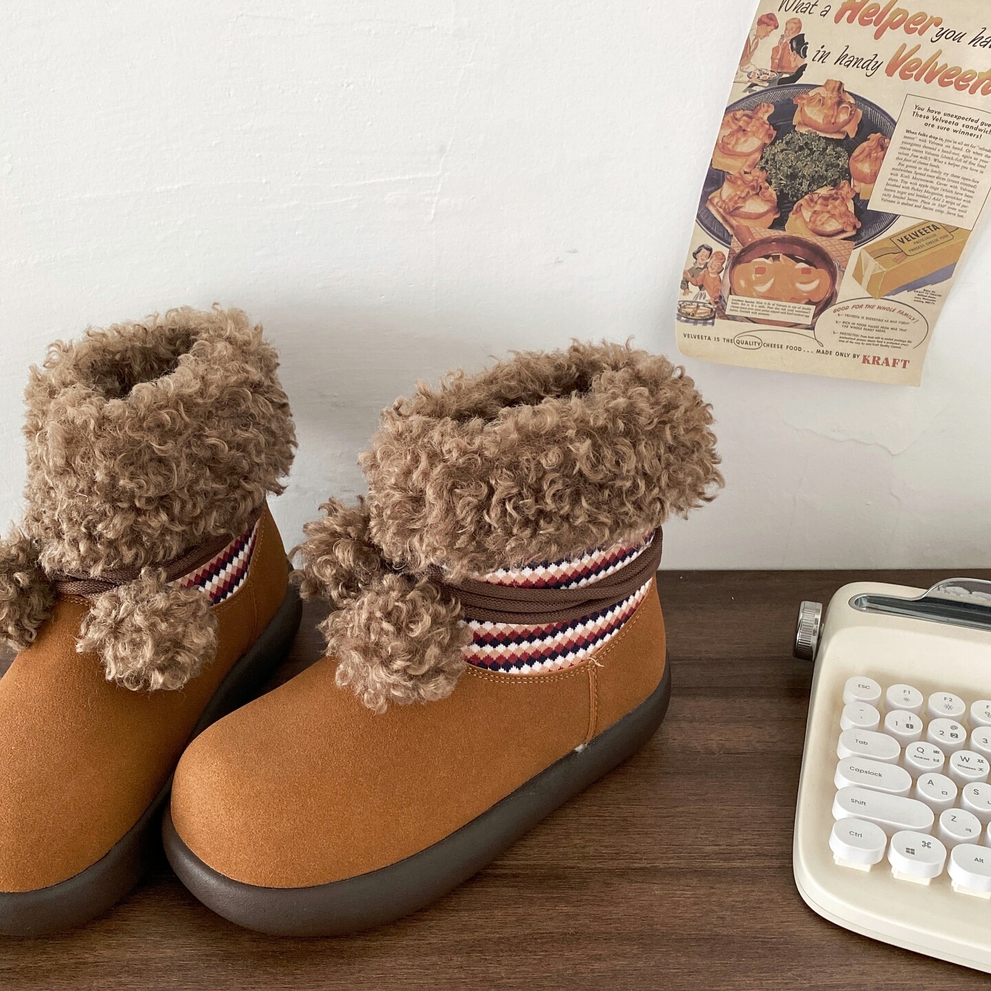 喜叔白色平底加绒雪地靴女2025新款冬季休闲保暖短靴东北毛毛棉鞋,淘宝优惠券,粉丝福利购,淘宝优惠卷