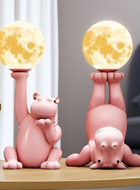 可爱河马月球灯桌面摆件