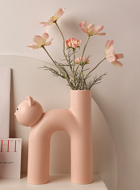 SHPIN BHM可爱猫猫花瓶高级感摆件客厅插花家居装饰品