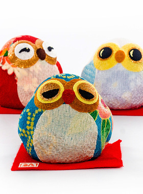 日本京都进口龙虎作布艺和柄梟装饰礼品