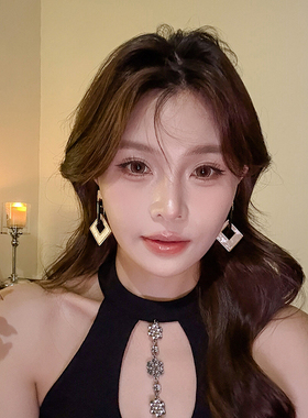 欧美夸张时尚高级感耳环个性大理石板材S925银针耳坠气质独特耳饰