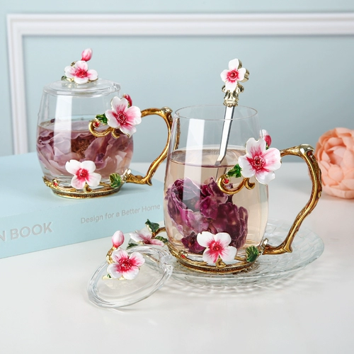 Милая портативная эмаль, стеклянная кофейная креативная трендовая чайная чашка, комплект, простой и элегантный дизайн