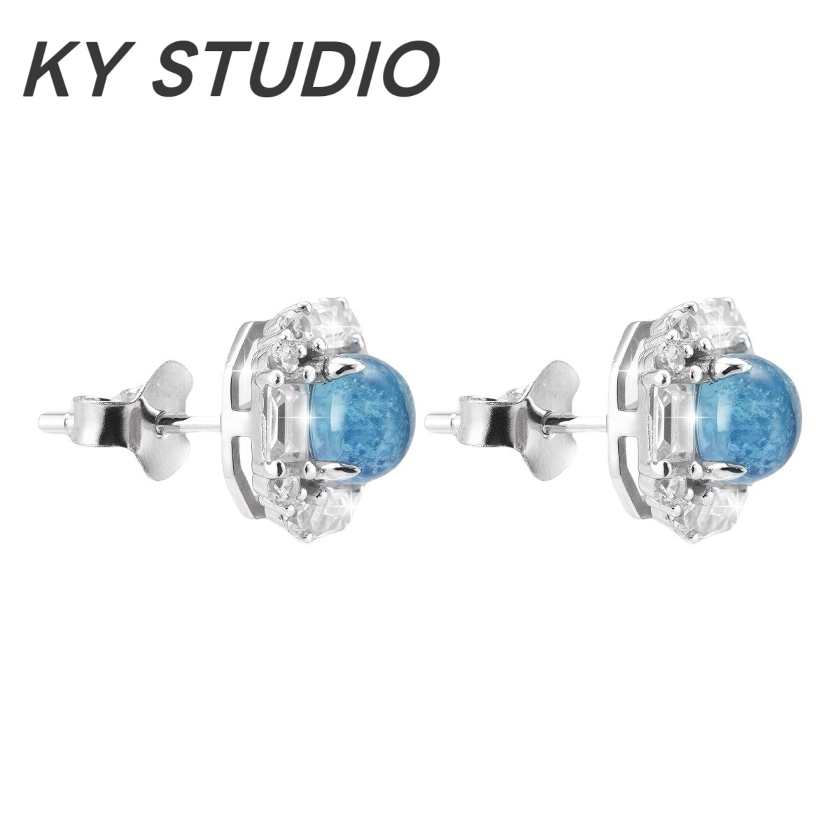 JinJiBeWater_隼同款 S925银针耳钉女海蓝宝美式嘻哈锆石耳钉潮男,淘宝优惠券,粉丝福利购,淘宝优惠卷