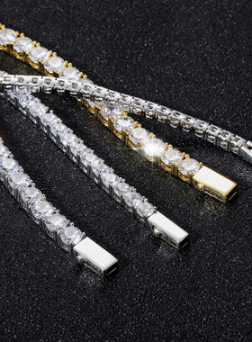 欧美项链嘻哈3mm4mm5mm宽弹簧扣嘻哈网球链微镶单排锆石嘻哈项链