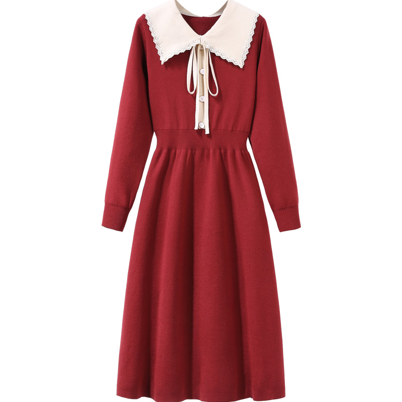 初黎旗舰店红色连衣裙秋冬本命年女装新年战袍过年衣服毛衣裙惊艳裙子高级感3
