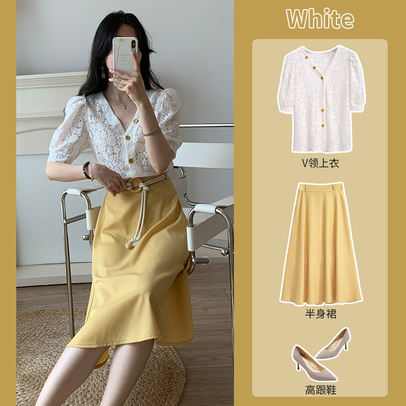 初黎旗舰店气质连衣裙女神范衣服赫本小香轻熟风蕾丝法式复古裙子夏两件套装1