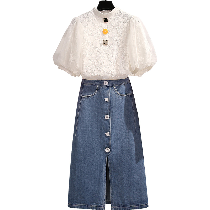 初黎旗舰店蕾丝上衣春小仙女短袖雪纺衫仙气小衫高档洋气时尚灯笼袖衬衫3