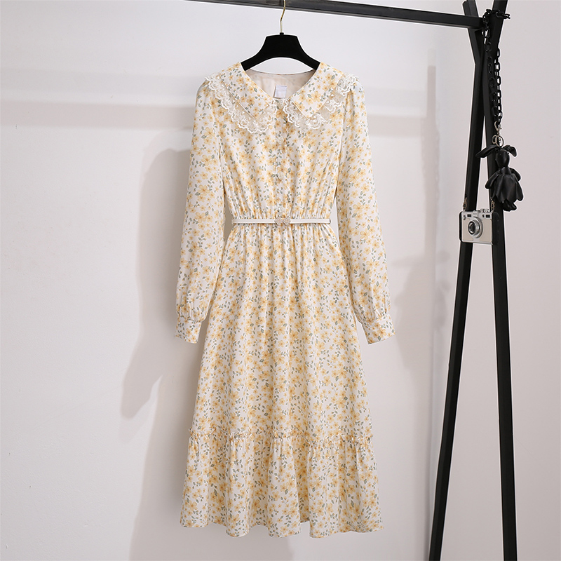 初黎旗舰店碎花雪纺娃娃领连衣裙秋冬季法式冷淡风高级感早春装2022年新款女2