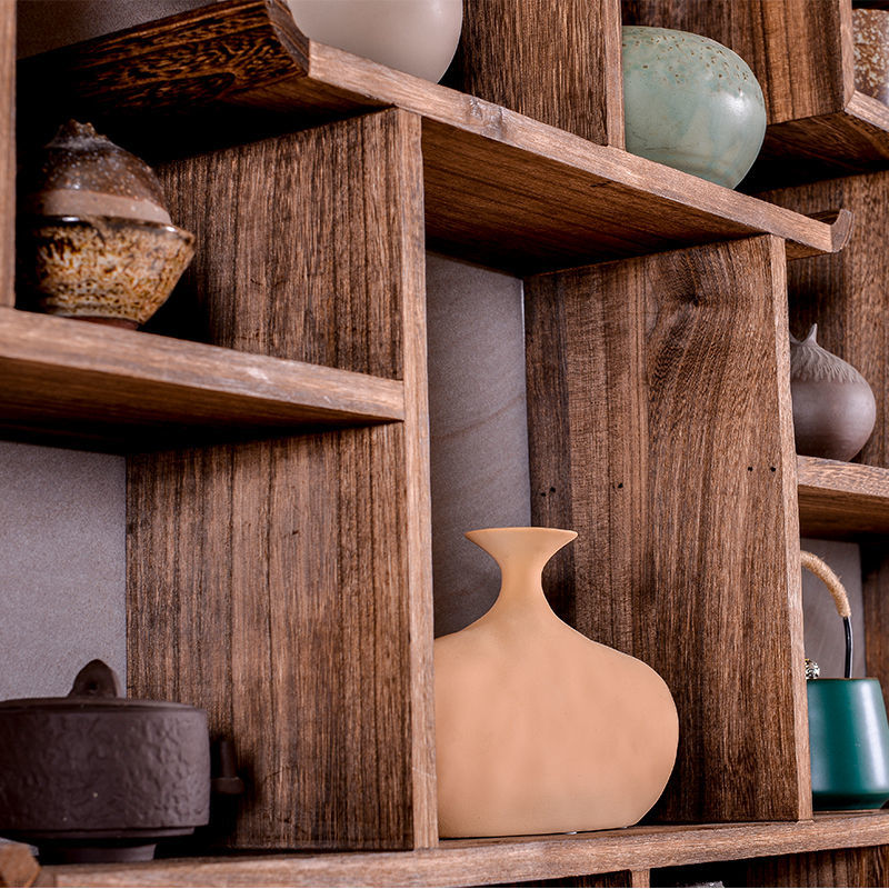 博古架实木中式挂墙壁挂置物架现代简约上墙多宝阁茶壶摆件展示架 - 图2