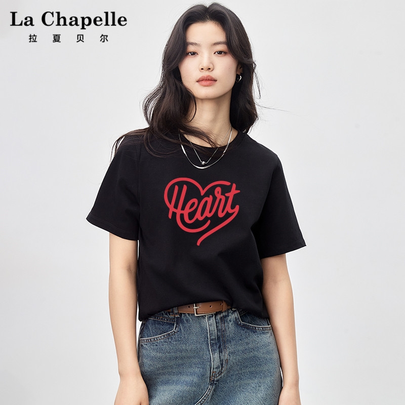 拉夏贝尔/La Chapelle短袖T恤女2024新款字母印花短款上衣夏季潮A - 图0