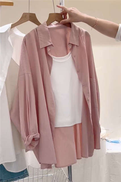 Lazy pink shirt for women's mid-length top