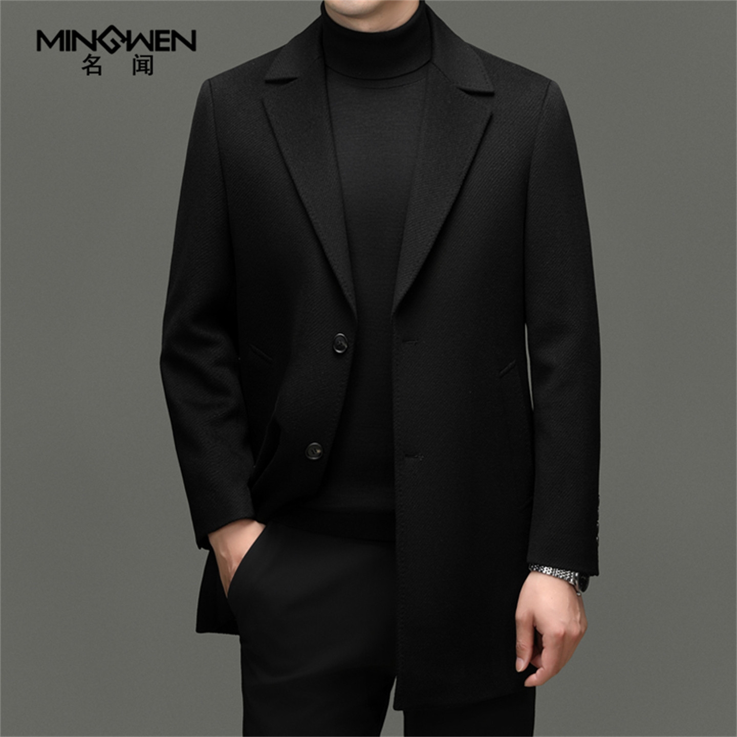 Mid-length suit collar pure wool woolen coat