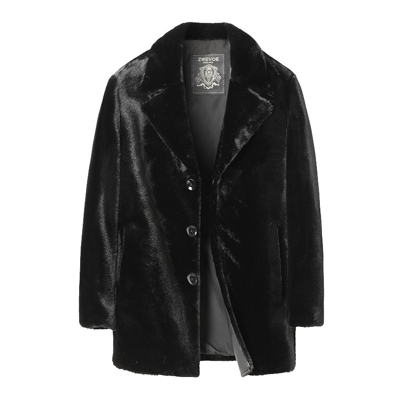 仿皮草貂绒大衣男冬季加厚中长款仿水貂毛西装领保暖休闲风衣外套 - 图0