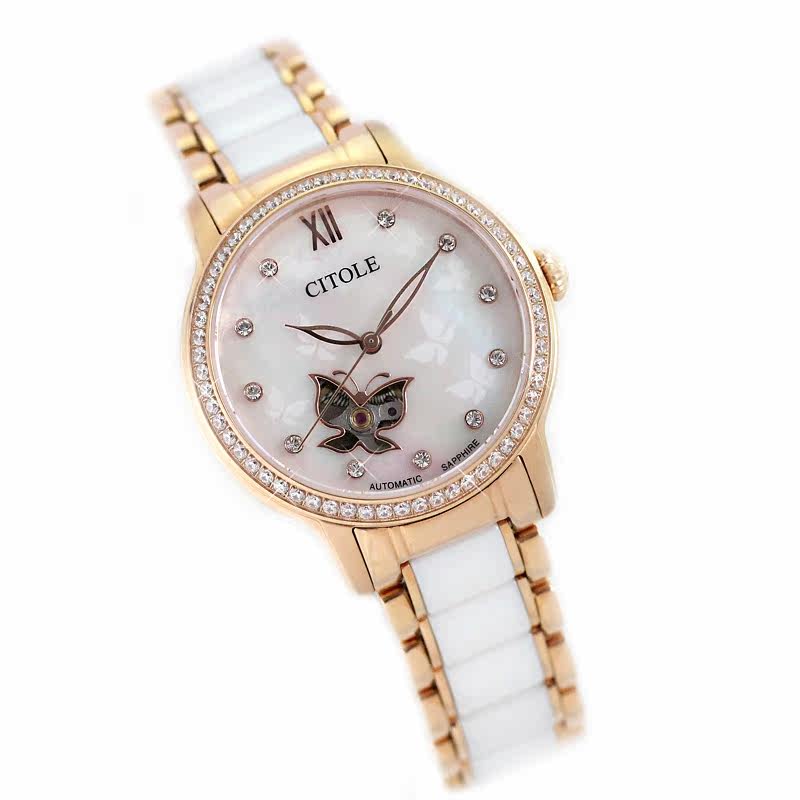 西腾专柜正品白陶瓷全自动镶钻女表 玛丽莎手表国产腕表