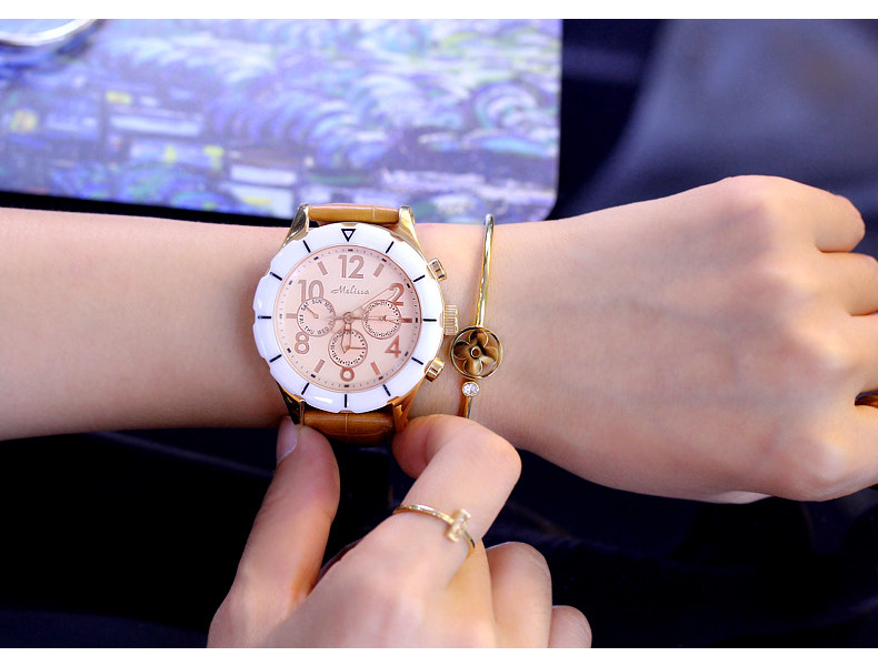 玛丽莎正品中性日历皮带装饰女表 玛丽莎手表国产腕表