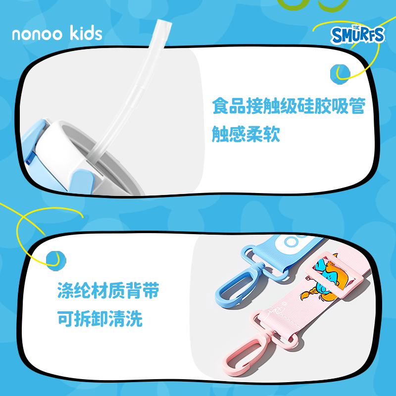 【直播】NONOO蓝精灵大肚杯女学生夏季tritan可爱儿童吸管水杯子 - 图3