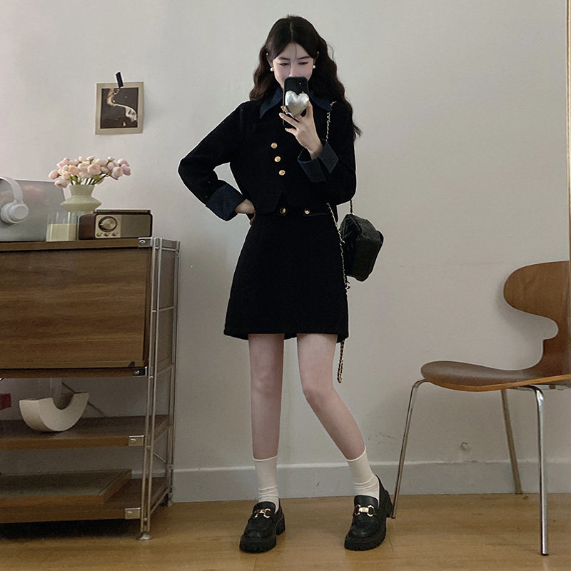 2025秋新款大码女装法式假两件小香风外套高腰半身裙两件套女,淘宝优惠券,粉丝福利购,淘宝优惠卷