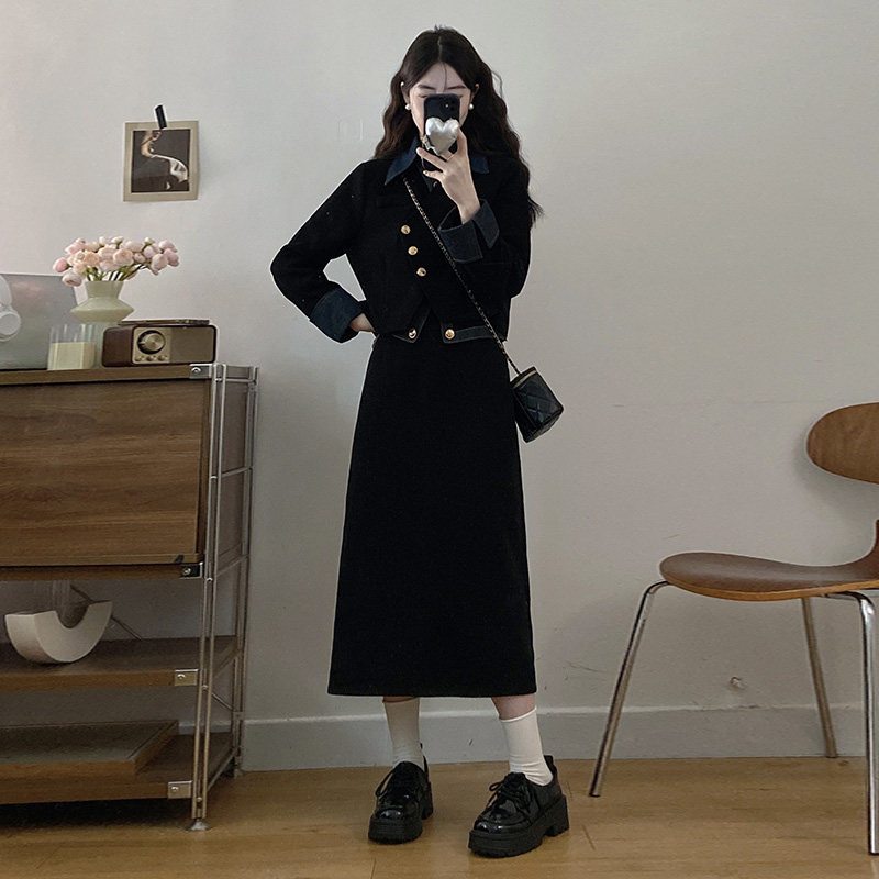 2025秋新款大码女装法式假两件小香风外套高腰半身裙两件套女,淘宝优惠券,粉丝福利购,淘宝优惠卷