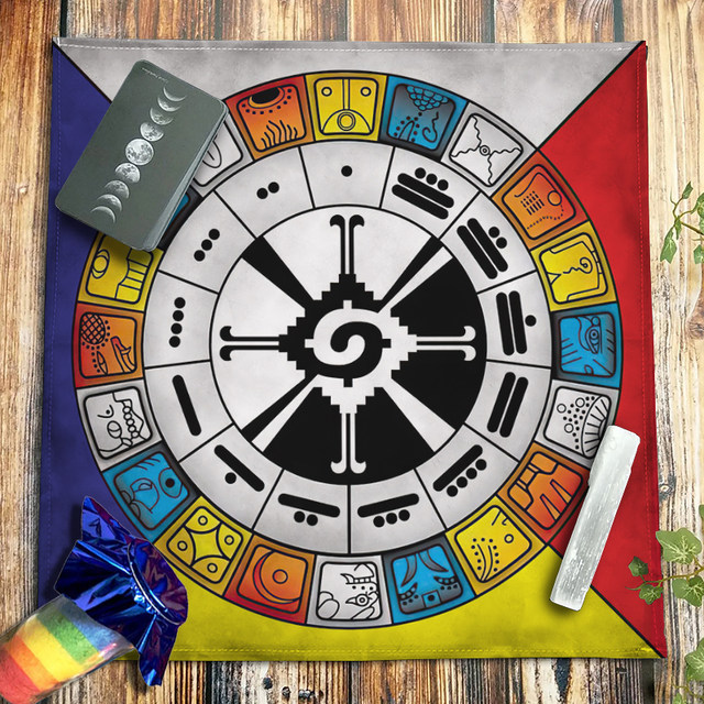 Mayan Calendar Tarot Cards Tablecloth Background Altar Ceremony