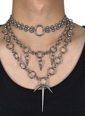 钛钢 亚文化朋克风 尖刺/圆环 小众潮酷嘻哈多层叠戴项链组合