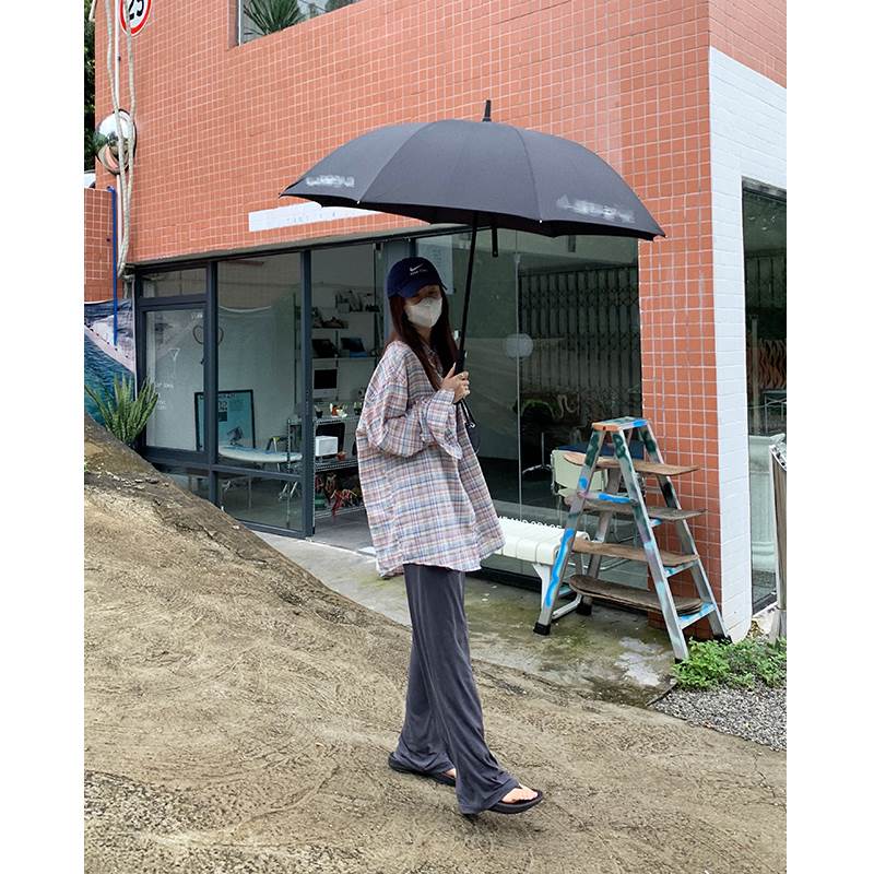 LIL CHER格子长袖防晒衬衫女2022夏季薄款韩版宽松慵懒风外套上衣