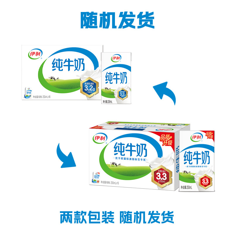 伊利官方旗舰店纯牛奶两箱/脱脂纯牛奶/纯牛奶整箱营养MS【10月】