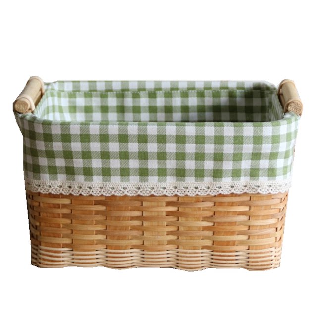Wood chip rattan hand-woven coffee table fabric storage basket