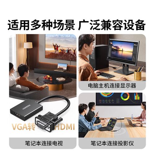 绿联vga转hdmi转换器笔记本台式电脑连接显示屏投影仪电视高清线 - 图0