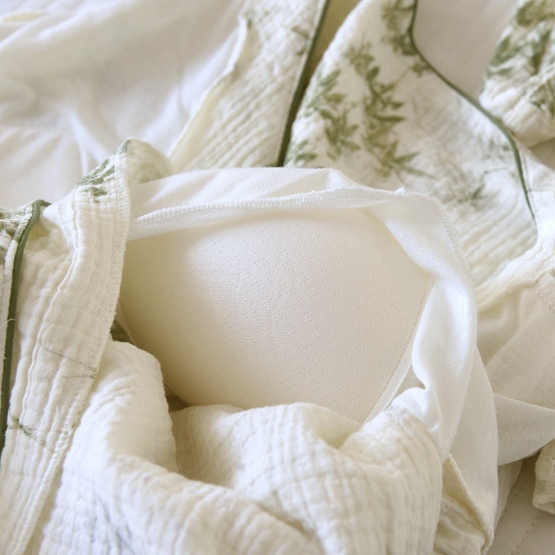 带胸垫睡衣女春秋薄款纯棉双层纱布绉布免文胸长袖长裤家居服套装,淘宝优惠券,粉丝福利购,淘宝优惠卷