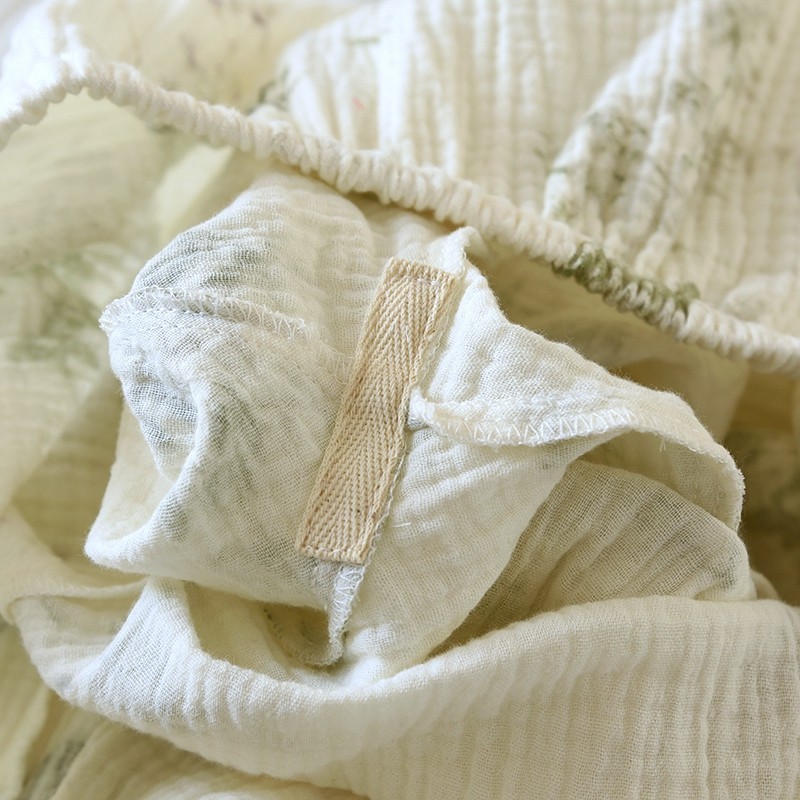 带胸垫睡衣女春秋薄款纯棉双层纱布绉布免文胸长袖长裤家居服套装,淘宝优惠券,粉丝福利购,淘宝优惠卷