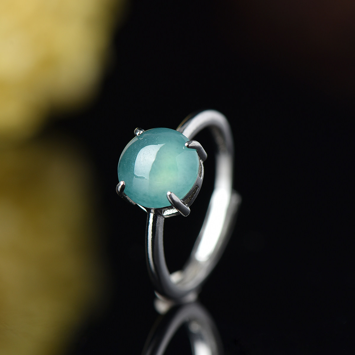 Natural A grade blue water jade egg ring live mouth