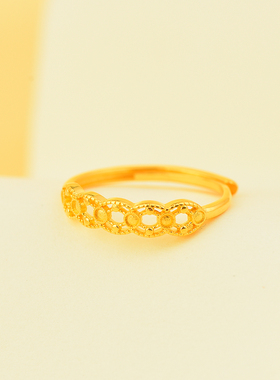 金包银花丝戒指可调节开口戒