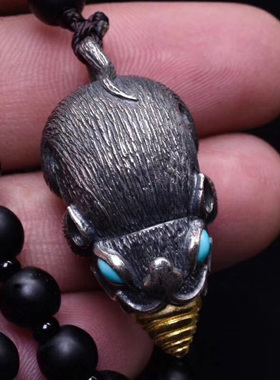 吐宝鼠纯银吊坠小老鼠造型