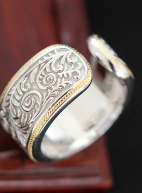 纯银国风唐草纹戒指男女款