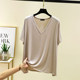 ເສື້ອຍືດແຂນສັ້ນ Modal off-shoulder ສໍາລັບແມ່ຍິງ, ເສື້ອຍືດຍາວຂະຫນາດໃຫຍ່, ເສື້ອຍືດຄໍ v-slim, ເສື້ອຍືດບາງໆໃນລະດູຮ້ອນ