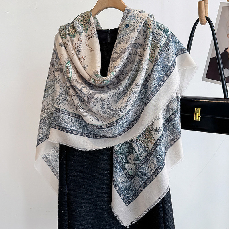 丝巾130cm大方巾女高级感米色腰果花领巾 搭配衬衫的ins披肩头巾,淘宝优惠券,粉丝福利购,淘宝优惠卷