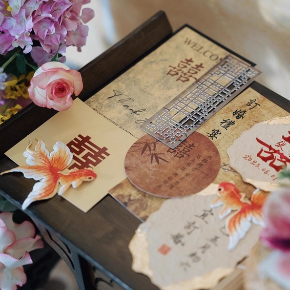 古风金鱼刺绣结婚订婚装饰摆件摆台 婚房卧室桌面举手举牌卡片ins,淘宝优惠券,粉丝福利购,淘宝优惠卷