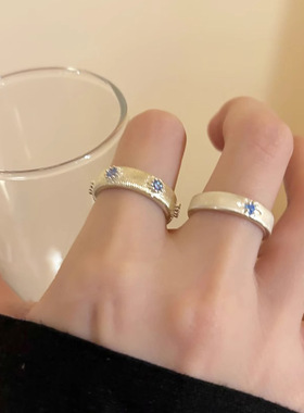甜美海蓝锆石戒指女轻奢星芒开口指环甜酷叠戴气质百搭食指戒